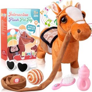 Marsjoy Jouet Musical en Peluche interactif en Forme de Poney Qui Marche Le Long du Cheval avec Laisse, Robot en Peluche secouant la tête des Fesses, pour garçons et Filles, Enfants ou Tout-Petits (Gettersman, neuf)