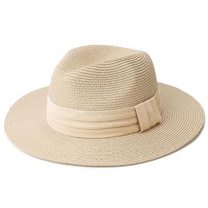 DRESHOW Femme Homme Chapeau de Paille Panama Chapeau Été Large Bord Chapeau de Soleil Anti-UV pour Plage Voyage Chapeau de Soleil (Dreshow, neuf)