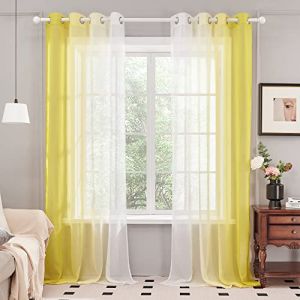 Deconovo Lot de 2 Rideaux Voilages, Décoration Rideau à Oeillets, Dégradé de Couleur pour Chambre Enfant Fille Salon Maison Fenêtre Balcon, Jaune, 140×245 CM (Deconovo-Home, neuf)