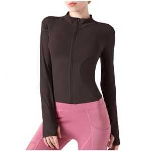Tee Shirt Sport Veste Femme Skims Cintrés Zipper Manches Longue Col Mao Uni T Shirt D'été Lumière Respirant Fitness Running Yoga Tee Shirt (Vêtements Magasin D'usine pour Femmes, neuf)