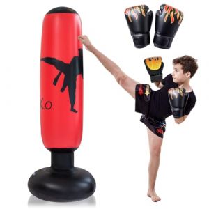 Sac de Frappe Gonflable de 160 cm pour Enfants avec Gants de Boxe, Sac de Frappe Portable pour Enfants, Doux et Confortable, Sac De Frappe sur Pied pour Boxe, Karat&eacute;, Taekwondo, Unisexe (B) (oakallow, neuf)