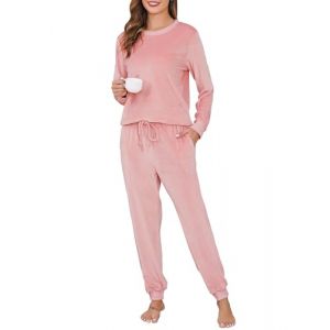 Wikoan Pyjama Polaire Ensembles de Pyjama Hiver Femme Combinaison Pyjama Chaud et Doux pour Femme Pyjama Set &agrave; Manches Longues Rose XXL (Wikoan Direct, neuf)