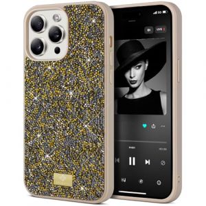 BEZ&reg; Coque pour iPhone 14 Pro Paillette, Coque Compatible avec iPhone 14 Pro Glitter, Series de Etuis avec Bling & Co., &Eacute;tui en Diamant Etincelant et &agrave; Cristal Bling, Ambre Or (TheBlingZ., neuf)