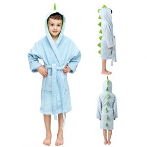 Twinzen Peignoir Enfant Dinosaure - Fille et Gar&ccedil;on - sans Produit Chimique Oeko-TEX&reg; 100% Coton - Peignoir de Bain et Robe de Chambre Enfant,3-4 ans,bleu (BMS France, neuf)