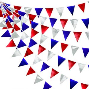32Ft Bleu Argent Rouge Tissu Guirlande Brillant Fanion Bannière Drapeaux Français banderoles Décoration de fête pour Anniversaire Bapteme Fiançailles Mariage Thème Pirate Décor de Fête Suspendue (MZY Co., Ltd, neuf)