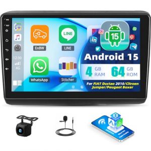 4+64G 9" Touchscreen Android 15 Autoradio pour Fiat Ducato 2010/Citroen Jumper/Peugeot Boxer avec Wireless Carplay Android Auto Mirror Link, Radio Stereo with Bluetooth GPS WiFi FM/RDS+Cam&eacute;ra de Recul (xinshunhangdianpu, neuf)