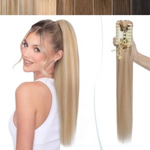 SEGO Postiche Queue de Cheval Cheveux Naturel - Queue de Cheval Extension Cheveux Humain Que Cheval Blonde Degrade - Que de Cheval Extension Cheveux Humain - 18P613#Ash Blond & Blond Clair 14 pouce (Shiny Collection-88, neuf)