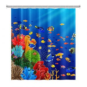 SDOTPMT 140x183cm Océan Tropical des Poissons Rideau de Douche Coloré Poisson Corail Récif Marin Animal Rideau de Bain sous-Marin Marin Rideau pour Enfants Salle de Bains Polyester avec Crochets (SDOTPMT, neuf)