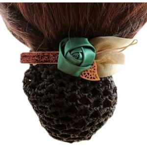 Filet à cheveux for chignons, filet à cheveux for femmes, nœud papillon en maille élastique for chignon, filet à fleurs, barrette à clip, rose vert, maille brute K25 (XZKBHZ, neuf)