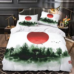 Woowin Housse De Couette Soleil Rouge Nu&eacute;e d'oiseaux 140x200 Enfant Ado Fille 3D Peinture &agrave; L'encre Japonaise Parure de Lit 1 Personne Microfibre 3 pi&egrave;ces Housse De Couette avec Fermeture &Eacute;clair (Xiangchengshiyazhangchaoshangmaoyouxiangongsi, neuf)