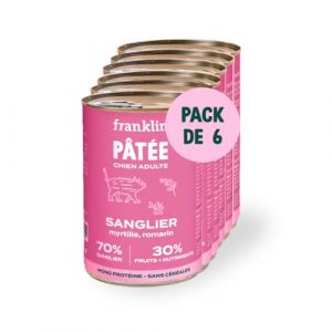 Franklin – Pâtée pour Chien – 6 x 400g – Format Boîte – 70% de Sanglier – Digestion Facile – Mono-Protéine – Sanglier, Myrtille, Romarin (Franklin Pet Food, neuf)