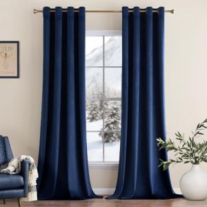 MIULEE Rideau Velours Bleu Marine Lot de 2, Super Doux Semi-occultant Rideaux à Oeillets, Rideau Thermique Velours pour Chambre Salon Décoration, Rideaux Hiver Chambre, 140X260 CM (MIULEE HOME, neuf)