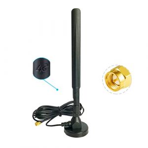 Vecys 4G/3G/GSM Antenne SMA Mâle Adaptateur Amplificateur De Signal 15DBi Intérieure Extérieure Omnidirectionnelle avec 3M RG174 Câble Base Magnétique pour Routeur Modem (RFconet, neuf)