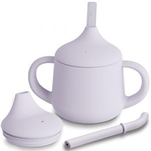 Moonkie Tasse Apprentissage Bebe 3 Etapes, Verre Bebe Apprentissage Anti Fuite, Gobelet Paille Bebe Silicone, Tasse Bébé avec Poignées et Paille, Adapté au Lave Vaisselle 4 oz(Violet Clair) (moonkie store, neuf)