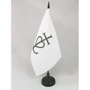 AZ FLAG - Drapeau De Table Croix de Camargue 21x14 cm - Petit Drapeau Camarguais De Bureau 100% Polyester Avec Hampe De 25cm Et Socle En Plastique Noir (AZ-FLAG, neuf)
