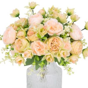 Hobyhoon 4 bouquets de pivoines artificielles pour d&eacute;coration, roses fausses, bouquet artificiel aspect soie v&eacute;ritable, fleurs artificielles pour vase, d&eacute;coration de mariage, d&eacute;coration de maison (Hobyhoon, neuf)