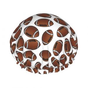 Bonnet de douche imperméable à bande élastique, bonnet de douche réutilisable à double couche pour femmes,Ballons de rugby de football américain (aysr.store, neuf)
