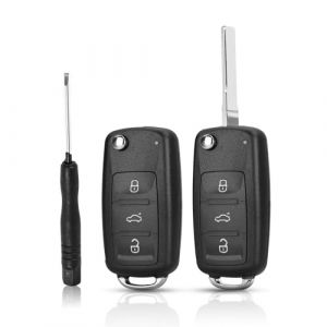 Lot de 2 Coque Clé de Voiture 3-Bouton Compatible avec Volkswagen Golf Jetta Skoda Tiguan Mk6 Octavia Polo Seat Touran Passat, Coque de Clé de Voiture Pliablede Remplacement, avec Tournevis (shuanjinkuajing, neuf)