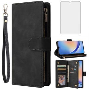 Asuwish Coque pour Samsung Galaxy A34 5G Portefeuille avec Verre Tremp&eacute; et Porte Carte Chaine PU Cuir &agrave; Clapet &Eacute;tui Housse Support A 34 G5 34A S34 A345G A346B Etui T&eacute;l&eacute;phone Case Femme Homme Noir (Asuwish Official Store, neuf)