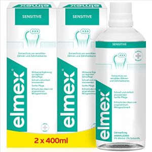elmex Lot de 2 bains de bouche Sensitive - 400 ml - Pour une protection supplémentaire contre les dents sensibles à la douleur et les caries cervicales - Pour le nettoyage quotidien des dents sans (La Parapharmacie Italienne, neuf)