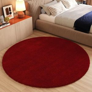 TAPISO Essence Rond Tapis Shaggy Poil Long Moderne Rouge Uni Tapis Salon Chambre Adulte Enfant Descente de Lit Moelleux Super Soft Epais Oeko-TEX 200 x 200 cm (TAPISO-FR, neuf)