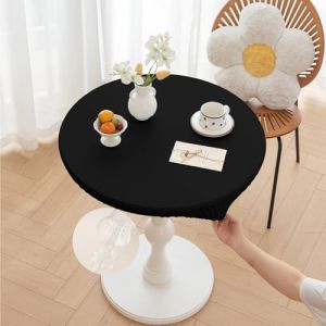 Morbuy Nappe Ronde Exterieur Imperméable Jardin Cuir PU Lavable Anti Taches Cuisine Nappe de Table pour Anniversaire Fête Table, avec Bord Élastique (Noir,Table Diamètre 90cm) (Morbuy, neuf)