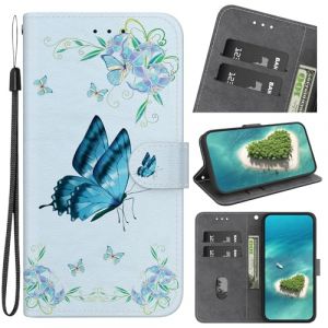 YKTO Pochette Coque pour Huawei Y6 2018 &Eacute;tui en Cuir Flip Lirves PU avec TPU Silicone Antichoc Housse Support Portable Wallet Coque &Eacute;l&eacute;gant Protection &Eacute;tui pour Huawei Y6 2018,Grand Papillon Bleu (YKTO, neuf)