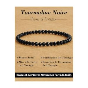 Landorilo Bracelet en Pierre Naturelle pour Homme et Femme, Compos&eacute; de Perle de Pierres &agrave; Facettes de 4mm, Yoga &Eacute;lastique, Bracelets Porte Bonheur(F Tourmaline Noire) (Yutianjia, neuf)