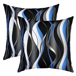 Bleu Noir Ligne Housse de Coussin Lot De 2 géométriques Spirale Motif décoratif Housse Coussin 60x60cm canapé canapé Moderne Abstrait Taie d'oreiller Gris Blanc Zip canapé Coussin Taie Oreiller (Bofanshangmao, neuf)