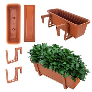 KADAX Jardinière avec soucoupe, avec ou sans supports de jardinière, pot de balcon en plastique, bac à plantes, jardinière de balustrade, pot de fleurs (rouge brique, 50 cm + supports), K10022 (KADAX, neuf)