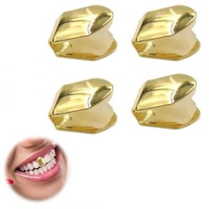 BEPSYOM Lot de 4 Grillz Dent Halloween, Fausse Dent Dorée, Clip Dent Hip-Hop, Accessoire pour Festivals, Rap et Décorations (Or) (LI MINGMING uk shop, neuf)