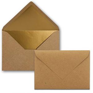 10x enveloppes C6 - couleur: marron (papier recyclé) - 11,4 x 16,2 cm - aves doublure en or métallique - fermeture: gommée - pour papier A4, A5, A6 et pour invitations (GUSTAV NEUSER GmbH, neuf)