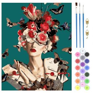 QENSPE Peinture par Numéros Fleur pour Adulte, Kit de Peinture DIY sur Toile Bricolage pour Adulte avec Pinceaux Peinture de Dessin de Pigment Acrylique 40x50cm (Fille) (ZHIDIKA, neuf)