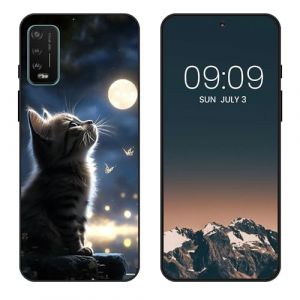 WUACYEAMING Noir Coque pour Wiko Power U20, Haute Qualit&eacute; TPU Silicone Mince Souple Antichoc Bumper avec La Lune et Le Chat Motif Dessin Mat Case (WUACYEAMING, neuf)