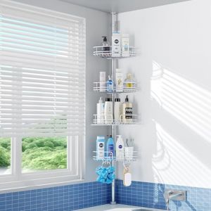 PKBD Etagere Douche Telescopique Sans Percage, Hauteur R&eacute;glable de 58,5 &agrave; 317,5 cm, &Eacute;tag&egrave;re d'angle Douche Avec 4 Paniers, Gris (RADANOS TARADING LTD, neuf)