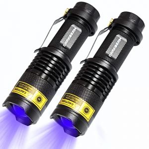 DARKBEAM Lampe torche UV 365nm, SK68 UV 370nm LED Lampe de poche, avec clip, résistant à l'eau, détection de vêtements pour animaux de compagnie/urgence, agent fluorescent, 2 paquets (DARKBEAM, neuf)
