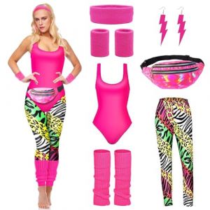 DAZZTIME Deguisement Annee 80 Femme,Tenue des Années 80 Et 90 pour Femme,80s Disco Costume,DéGuisement Année 80 Accessoire Femme,Jambières Neon,pour 80s Thème Soirée Carnaval Femme Fille (Dazzling-EU, neuf)