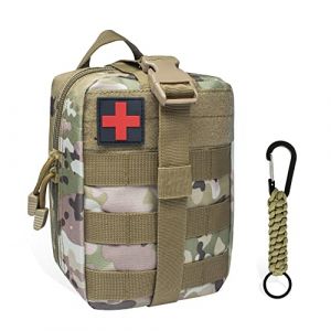 QIYUANT Trousse de Secours Militaire Vide, Pochette EMT IFAK Médecine Tactique, Rip-Away Sac étanche Molle de Premiers Secours EDC Survie de Poche pour Randonnée Camping (CP Camo avec 1 Mousquetons) (Qiyuant, neuf)