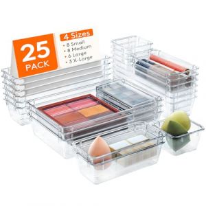 Lifewit Ensemble de 25 Organisateurs de Tiroirs en Plastique, Tiroirs de Bureau Transparents pour Cosmétiques, Maquillage, Papeterie et Gadgets, pour Dressing, Salle de Bain, Bureau, Chambre (Lifewit Home FR, neuf)