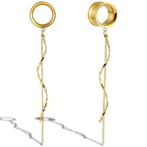 DOEARKO Tunnels d'oreille Ecarteur 1 Paire Ecarteur Oreilles Plug Tunnel Double Évasé Plug Pendentif Tunnel Piercing Bijoux de Corps pour Femmes Hommes (Or,16mm) (DOEARKO, neuf)