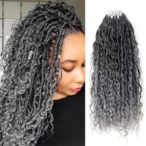 Saisifen 96 Mèches Tresse Au Crochet Boho Goddess Locs pour Femmes Noires, Faux Locs Souples Avec Extrémités Bouclées, Tresses Au Crochet Pré-bouclées Du Noir Au Gris 24 Pouces(60cm) (Doren Saisifen, neuf)