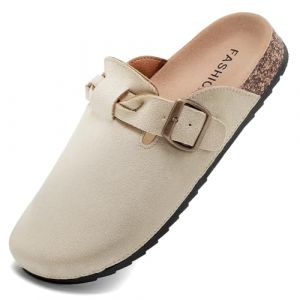 Otoepazm Mules et Sabots Homme Femme,Chaussons Cuir Liège Pantoufles Sabot Adulte- Antidérapants Semelle, Beige, 36EU (qingweikeji, neuf)