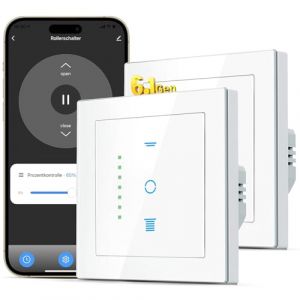 SMARTERCURRY Interrupteur de volet roulant WLAN [6.1Gen], interrupteur de store intelligent avec minuterie, s&eacute;curit&eacute; enfant, commande de volet roulant compatible avec Alexa/Google, 2 pi&egrave;ces | Blanc (CURRYSMART Store, neuf)