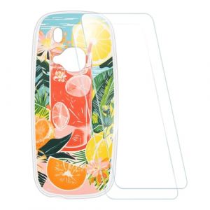 ESCAMOT Coque Imprim&eacute;e + 2 Protections Verre Tremp&eacute; Compatible avec Nokia 3310 2017, Coque Souple Anti-Choc et Film HD Clair (&Eacute;t&eacute;) (TomCase, neuf)