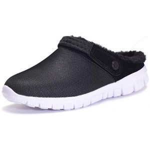 Sabots Mules Femmes Hommes Chaussons Hiver Chaudes Peluche &eacute;tanche Pantoufle de Maison d'Int&eacute;rieur Ext&eacute;rieur Antid&eacute;rapant Confort Chaussures,Noir Blanc Style A,47 EU (anxier, neuf)