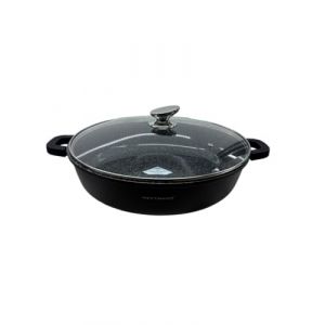 METTMANN PROFESSIONNEL - Sautoir/Sauteuse 32 cm - Fonte d'Aluminium - Rev&ecirc;tement C&eacute;ramique Type Pierre - Couvercle en Verre - Tous Feux dont Induction - Sans PFOA (32cm) (MT-DISCOUNT, neuf)