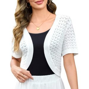 Totatuit Boléro Femme Chic Tricot Gilet Bolero Cardigan Veste Élégant Gilets Court Manche Maille Vintage Tops Gilet d'été Doux Veste Ouverte pour Mariage Robes Plages Blanc，XXL (GRJ-EU, neuf)