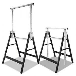 Cecaylie Lot de 2 tr&eacute;teaux d'&eacute;chafaudage pliables en m&eacute;tal - Charge maximale : 200 kg - 7 positions r&eacute;glables en hauteur de 80 &agrave; 130 cm (Infinibest, neuf)