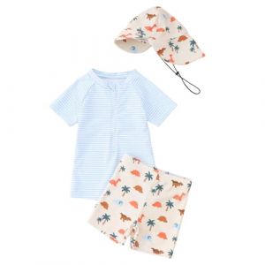 Maillot de Bain Enfant B&eacute;b&eacute; Gar&ccedil;on de 2 Pi&egrave;ces Anti-UV, Combinaison Zipp&eacute; &agrave; Manches Longues Imprim&eacute; + Chapeau &agrave; Large Bord Maillot de Bain B&eacute;b&eacute; Gar&ccedil;on Maillots de Bain Fille (PINTUTU SEXY, neuf)