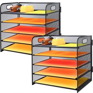 Lot de 2 organiseurs de fichiers de Bureau &agrave; 5 Niveaux avec Supports verticaux suppl&eacute;mentaires, bac &agrave; courrier avec tiroir, Plateaux de classement de Bureau A4, Porte-Magazines et Documents pour (Hand-In-Hand, neuf)